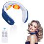 Neck Massager, Intelligent Electric Pulse Neck Massager with Heat, Cordless Relax Massage Equipment with 3 Modes 15 Speeds Smart Massage for Home, Outdoor, Office Airplane and Travel(Blue)