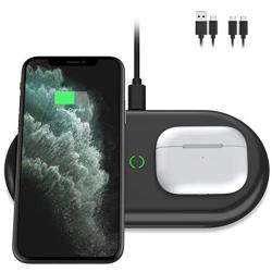 Yootech Dual Fast Wireless Charger, 2 Coils 20W Max 2 in 1 Wireless Charging Pad, Compatible with iPhone SE 2020/11/11 Pro/11 Pro Max/Xs MAX, Galaxy S20/Note 10/S10/S9, AirPods Pro(No AC Adapter)