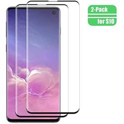 S10 Screen Protector Tempered Glass for Samsung Galaxy S10 Case Friendly 9H Hardness 3D Curved HD Coverage [Fingerprint ID Enabled] [Black] [2-Pack]