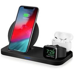 WATOE Wireless Charger 3 in 1 Charging Station for Apple Watch and Airpods Qi Fast Wireless Charger Stand Compatible iPhone 11/11 Pro/X/XS/XR/Xs Max/8 Plus Compatible Apple Watch Series 5/4/3/2/1