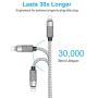 Cell Phone Charger, Takya Charging Cord 16FT/5M Nylon Braided High Speed Connector USB Cable Charger Cord Compatible with Phone XS/XR/X / 8/8 Plus / 7/7 Plus / 6/6 Plus and More(Silver)