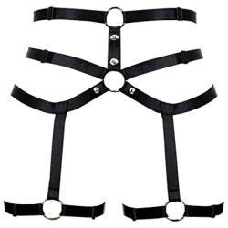 bondage harness Womens Harness Gothic Leg Strappy Lingerie Body Harness Garter Belt Plus Size Elastic Adjustable Black (Black)