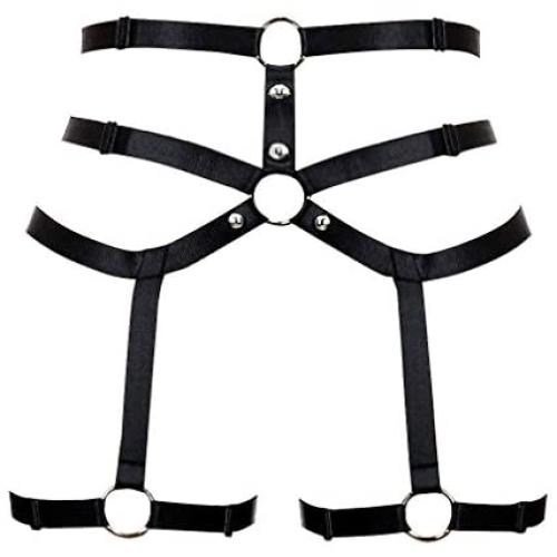 bondage harness Womens Harness Gothic Leg Strappy Lingerie Body Harness Garter Belt Plus Size Elastic Adjustable Black (Black)