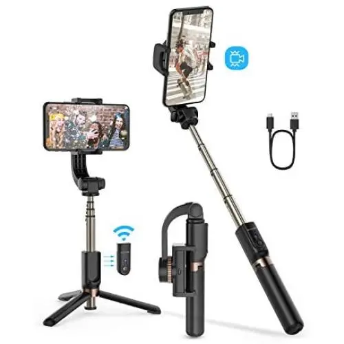 Selfie Stick Tripod, BlitzWolf Extendable Selfie Stick Bluetooth with Anti-Shaking Stabilizer and Automatic Balance, Gimbal Stabilizer for iPhone 11 Pro/XS Max/XS/XR/X/8/7/6, Galaxy S10/S9, Android