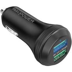 Quick Charge 3.0 Car Charger RAVPower 40W 3A Car Adapter with Dual Qc USB Ports Compatible with Galaxy S10+ S9+ S8+ Note 10+ Note 9+ Note 8, iPhone 11 Pro Max X XR XS Max and More (Black)