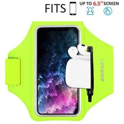 Running Armband with Airpods Bag Cell Phone Armband for iPhone 11/11 Pro/XR/XS/8/7, Water Resistant Sports Phone Holder Case with Touchscreen & Zipper Slot Car Key Holder for 6.5 inches Phone (Green)