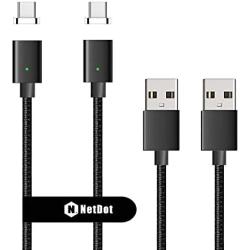 Netdot Gen7 Nylon Braided USB-C Magnetic Fast Charging Cable Compatible with Type-C Smartphone(3.3ft USB-C/2 Pack Black)