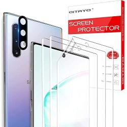 QITAYO Designed for Samsung Galaxy note 10 plus (6.8 inch) Screen Protector (3 Pack) and Camera Lens Tempered Glass Protector (1 Pack), No-Bubble, Anti-Scratch, Case Friendly