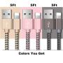 OTISA Charger Cable for Phone, Charger Cord 3 Pack Nylon Braided Charging Cord Compatible Phone xs/xsmax/xr/8/8plus/7/7plus/6/6plus pad pod & More(Gold/Pink/Grey)