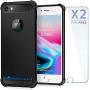 SUPBEC iPhone 7/8 Case with Card Holder and [ Screen Protector Tempered Glass x2Pack] Protective Ultra-Thin-Slim Cover with Silicone TPU Shockproof Rubber Wallet Case for iPhone7 / iPhone8-Black