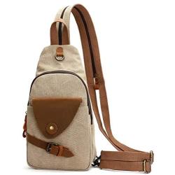 Canvas Sling Bag Small Crossbody Backpack Shoulder Casual Daypack Rucksack for Men Women Outdoor Cycling Hiking Travel