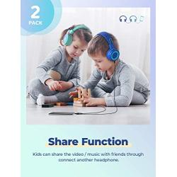 iClever 2pack Kids Bluetooth Headphones - Headphones for Kids with MIC, Volume Control Adjustable Headband, Foldable - Childrens Headphones on Ear for iPad Tablet Airplane School, Green/Blue