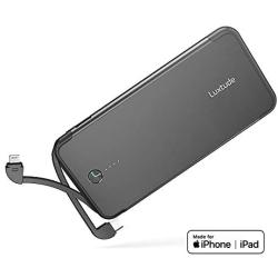 Luxtude PD Power Bank Portable Charger for iPhone, iPad and Android, Ultra Slim 10000mAh Battery Pack Built in Lightning & Micro USB Cables, Apple Certified 18W Power Delivery Portable Phone Charger.