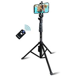 Selfie Stick & Tripod Fugetek, Integrated, Portable All-in-One Professional, Heavy Duty Aluminum, Bluetooth Remote Compatible with Apple & Android Devices, Non Skid Tripod Feet, Extends to 51", Black