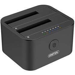 Unitek USB 3.0 to SATA I/II/III Mini Dual Bay External Hard Drive Docking Station for 2.5/3.5-inch HDD SSD, Offline Clone Duplicator Function Support UASP and 16TB with 12V/3A Power Adapter