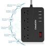 Power Strip USB, AUOPRO Flat Plug Surge Protector 4 Outlets & 4 USB Ports, Retractable Phone Holder, 5ft Braided Extension Cord, Compact Charging Sation for Home Office Hotel Travel, 1250W/10A/600J