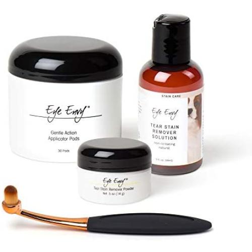 Eye Envy Dog Tear Stain Remover Starter Kit with ProPowder Brush | Stain Solution, Applicator Pads, Stain Powder and Applicator Brush | Lasts 30-45 Days