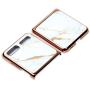 Phone Case Ultra-Thin Back Cover Tempered Glass Shell Electroplated PC Protector Fit for Samsung Galaxy Z Flip Phone Accessories (Gold Thread White)