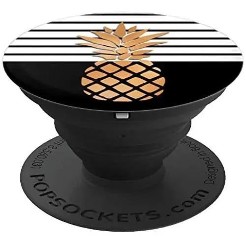 Golden Pineapple On Stripes White And Black Design PopSockets Grip and Stand for Phones and Tablets Golden Pineapple On Stripes White And Black Design PopSockets Grip and Stand for Phones and Tablets