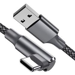 geekboy Type C Cable 90 Degrees Right Angle [2-Pack 10ft] Nylon Braided USB A to USB C Fast Charger Cord for Samsung S20 S10 S10e S9 S8 Plus,Note 10 9 8, LG V30 V20 (Grey)