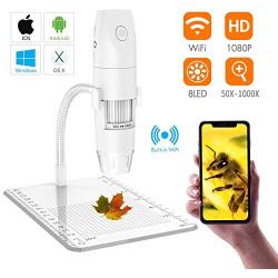 SKYBASIC Wireless Digital Microscope, Mini Pocket Handheld USB 50x to 1000x Magnification Camera 1080P FHD 2.0 MP 8 LED WiFi Endoscope Compatible with Android Smartphone, iPhone, Tablet, Windows Mac