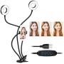 Andoer Clip-On LED Ring Light 3 Lighting Modes, USB Fill-in Lamp Dual Lights Dimmable Flexible Arms Design with Phone Holder for Live Video Chatting Selfie