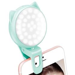 Selfie Light Rechargeable for iPhone, Ring Light with 9-Level Adjustable Brightness for Laptop, Clip on Mini Cell Phone LED Light, Portable Battery Operated Light, USB Powered Photo Light for Video