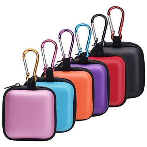 SUNMNS 6 Pieces Headphone Case Earphone Storage Bags Compatible with Wireless Beats Bose Earbuds, Airpods, Bluetooth Sport Headphone with Carabiners