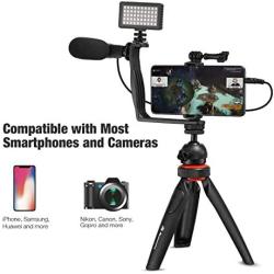 Powerextra Smartphone Video Stabilizer Rig Kit with Microphone + Light Diffuser + Mini Tripod for iPhone Samsung Huawei Nikon Sony Fujifilm Fit for Most Phones and Cameras