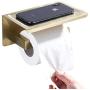 WOLIBEER Brushed Gold Finished Toilet Paper Holder, Wall Mounted Roll Tissue Holder with Shelf Mobile Phone Holder, All Stainless Steel Construction for Bathroom