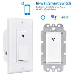 TOHUU WiFi Smart Light Switch,Smart Switches Work with Alexa Google Home,in-Wall Timer Switch Wireless 3 Way Smart Life Light Switch Remote Control for Light No Hub Required,FCC Listed(White-New)