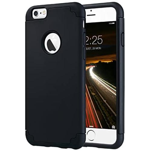 ULAK iPhone 6 Case Black, iPhone 6S Case, Slim Fit Dual Layer Soft Silicone & Hard Back Cover Bumper Protective Shock-Absorption & Skid-Proof Anti-Scratch Case for Apple iPhone 6/6S 4.7 inch-Black