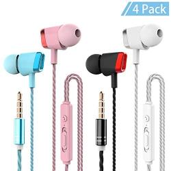 CBGGQ Earbuds Headphones with Microphone & Remote, Noise Isolating Earphones in-Ear Headphones with Pure Sound and Powerful Bass, for iOS and Android Smartphones,iPod,iPad,Laptops,Gaming,etc (4 Pack)