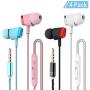 CBGGQ Earbuds Headphones with Microphone & Remote, Noise Isolating Earphones in-Ear Headphones with Pure Sound and Powerful Bass, for iOS and Android Smartphones,iPod,iPad,Laptops,Gaming,etc (4 Pack)
