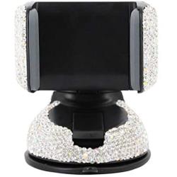 Radish Stars Adjustable Strong Sticky Dashboard Car Phone Mount Crystal Rhinestone Phone Holder, White