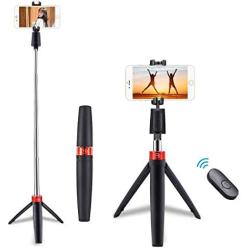 Selfie Stick and Tripod 2 in 1, Height Telescopic Tripod Stand and Angle Adjustable Phones Holder, Wireless Remote to Get Selfie at Home or Travel (Black)