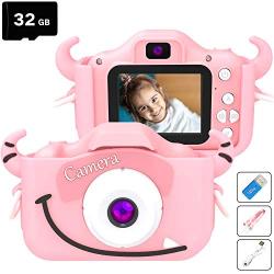 goopow Kids Children Camera, Child Digital Video Mini Camera for Girls with a Cartoon Soft Silicone Cover for Outdoor Play, Toys for Girls 3-8 Years Old, Best Christmas Birthday Gift for Girls (Pink)