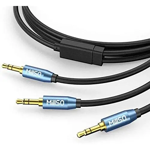 MillSO Audio Splitter, SapphireBlue&Gold-Plated 8 Feet 3.5mm Male to 2 Male Audio Splitter, TRS Stereo Jack Headphones Adapter Cable for Smartphone, Computer, Mp3, Earphone, Speakers MillSO Audio Splitter, SapphireBlue&Gold-Plated 8 Feet 3.5mm Male to 2 Male Audio Splitter, TRS Stereo Jack Headphones Adapter Cable for Smartphone, Computer, Mp3, Earphone, Speakers