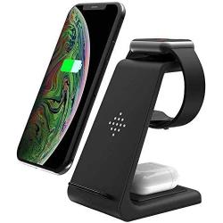 Wireless Charger, 3 in 1 Qi-Certified Fast Wireless Charging Station Charger Stand Dock for iPhone 11/11pro/11pro Max/X/XS/XR/Xs Max/8/8 Plus, Apple Watch Series 5/4/3/2/1, AirPods 1/2/Pro, Samsung S9