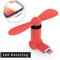 Genuie Fan for iPhone(2 Packs), Mini Fan with 180 Rotating, Strong Wind, Lightweight Compatible for iPhone, iPad, iPod and Any Lighting Devices. Upgraded Version (Black and Rose Red)