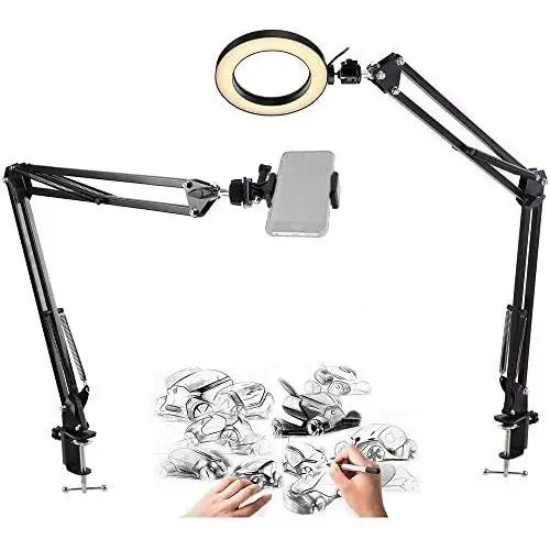 Phone Ring Light, 6 Ring Light with 2 Suspension Arm Stand for Cell Phone, iPhone,Baking,Craft,Calligraphy,Drawing,Online Lesson,Video Recording - Acetaken Phone Ring Light, 6 Ring Light with 2 Suspension Arm Stand for Cell Phone, iPhone,Baking,Craft,Calligraphy,Drawing,Online Lesson,Video Recording - Acetaken