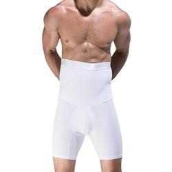 TENMET Mens Double-Layer Belt Anti-Curling High Waist Body Sculpting Pants Abdomen Shaping Shorts