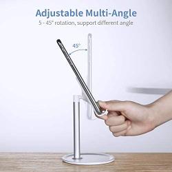 Cell Phone Stand for Desk - FLOVEME Phone Holder Stand for Desktop Adjustable Angle Compatible for iPhone 11 Pro Max, Android Smartphone, Aluminum + ABS, Silver Color, 4-7.9inch