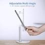 Cell Phone Stand for Desk - FLOVEME Phone Holder Stand for Desktop Adjustable Angle Compatible for iPhone 11 Pro Max, Android Smartphone, Aluminum + ABS, Silver Color, 4-7.9inch