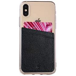 Cell Phone Wallet Stick on Credit Card Holder for Back of Phone [Vegan Leather] Cards Sleeve Pocket, Adhesive Sticker Compatible with iPhone, Most Cases - Black