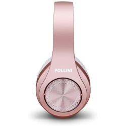 Bluetooth Headphones Over Ear, Pollini Wireless Headset V5.0 with Deep Bass, Soft Memory-Protein Earmuffs and Built-in Mic for iPhone/Android Cell Phone/PC/TV (Rose Gold)