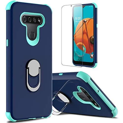 lovpec LG K51 Case with Soft TPU Screen Protector, Ring Holder Kickstand Shockproof Protective Phone Cover Case for LG K51/LG Q51/LG Reflect/LG LM-K500UM (Navy)