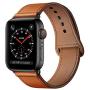 KYISGOS Compatible with iWatch Band 44mm 42mm, Genuine Leather Replacement Band Strap Compatible with Apple Watch Series 5 4 3 2 1 42mm 44mm, Brown Band with Black Adapter