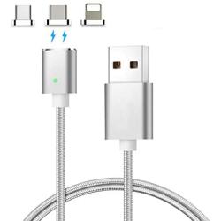 Magnetic Charging Cable, Portable 3 in 1 Magnetic Phone Charger, Compatible with Mirco USB, Type C and i-Product, Fast Charging & Data Transfer, 3.28ft-Silver