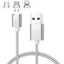Magnetic Charging Cable, Portable 3 in 1 Magnetic Phone Charger, Compatible with Mirco USB, Type C and i-Product, Fast Charging & Data Transfer, 3.28ft-Silver